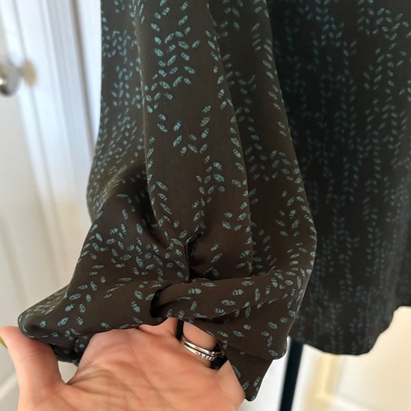 Prologue Dark Chocolate Blouse with Green Leaf Print. - Picture 4 of 12